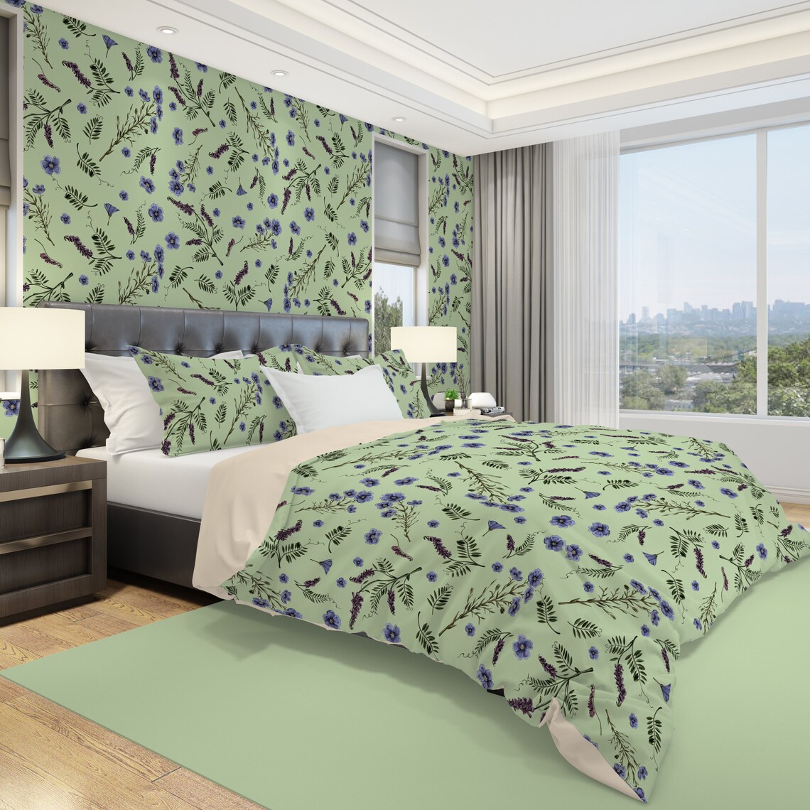 Sage Duvet Cover Set With Pillow Shams Duvet Cover Queen Etsy