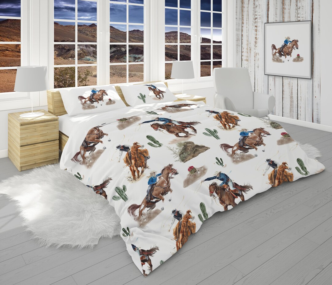 Western Comforter, King, Queen, Twin, Twin XL With Cowgirl and Cowboy With Pillow Shams Standard