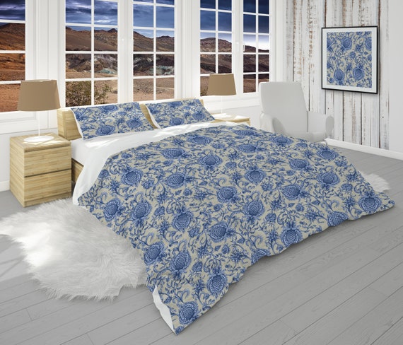 Blue Bedding Set Comforter King Queen Twin Twin XL and Floral Pillow Shams French Country Decor Etsy Canada