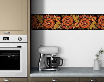 Colorful  Wallpaper Border with Flowers, Country Wall Decor