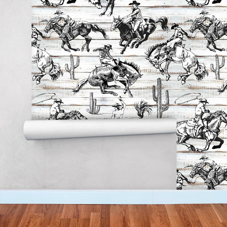 Cowboy Wall Paper Western Wallpaper Peel Stick Southwestern - Etsy