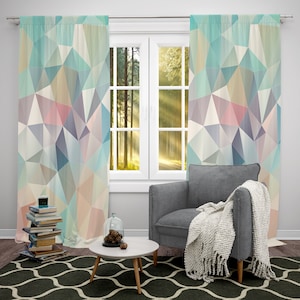 Turquoise Curtain, Geometric Window Panels, Sheer Curtains with Patterns, Blackout Curtain for Bedroom, Living Room