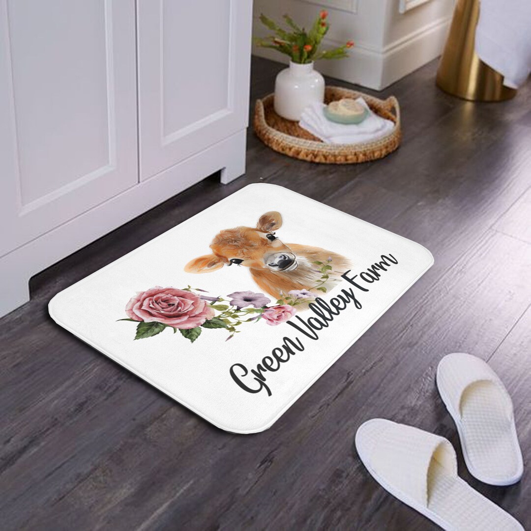 Personalized Bath Mat Farmhouse Matt With Calf Farm Name Etsy