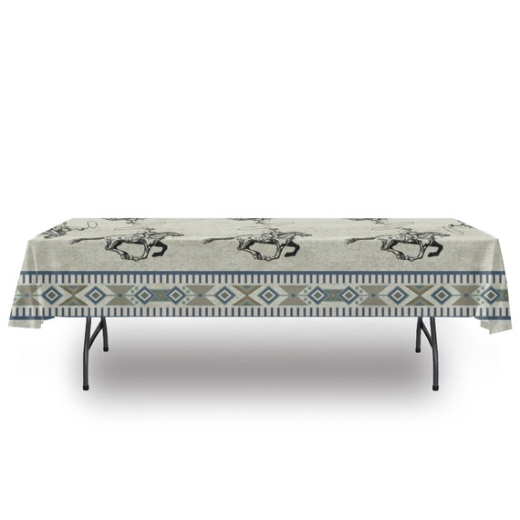 Boho Tablecloth, Southwestern Table Cloth With Cowboy, Gray Table Cloth,  Western Table Decor 