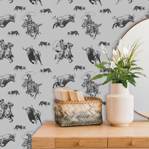 Southwestern Wallpaper With Cowboy Southwest Wall Decal - Etsy