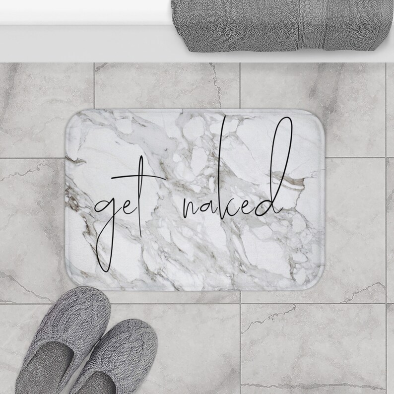 Obtener alfombra de baño desnuda, mate de ducha de mármol gris con letreros de baño, decoración minimalista del baño imagen 5
