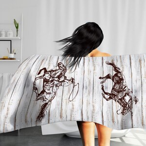 Southwestern Towels with Cowboy, Bath Towel, Hand Towel, Rustic Bathroom Decor, Western Ranch Décor