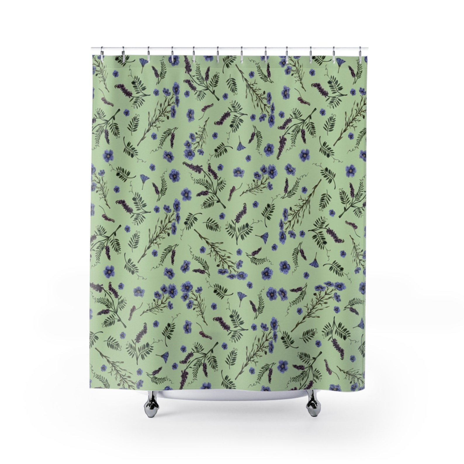 Sage Shower Curtain Floral Bath Curtain With Lavender and Etsy