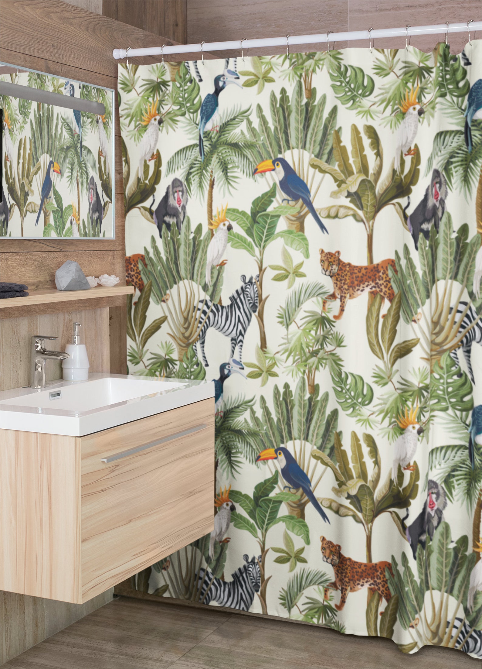 Kids Shower Curtain Jungle Animals Bath Curtain Cute Bath Etsy