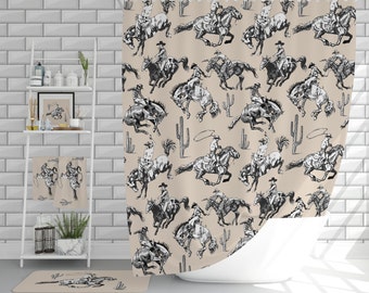 Beige Shower Curtain, Cowboy Shower Curtain, Western Decor, Southwestern Bathroom Décor