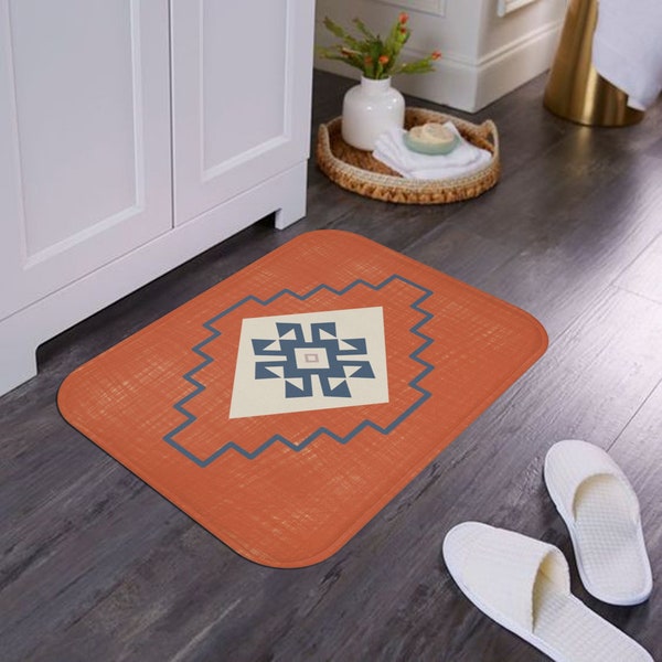 Orange Southwestern Bath Mat, Boho Bathroom Rug, Southwest Bathroom Accessories, Western Bathroom Décor