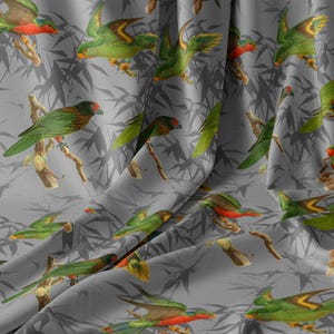 Parrot Fabric, Combed Cotton by the Yard, Tropical Fabric with Bird Botanical Print, Sewing Material for Curtains, Quilting and Apparel