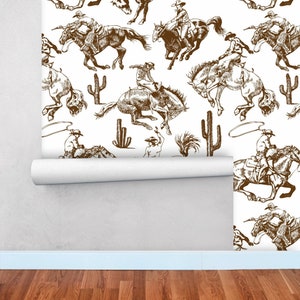 Vintage Cowboy Wallpaper, Western Ranch  Decor, Prepasted or Traditional Non-Peel and Stick Wall Paper, Southwestern Decor