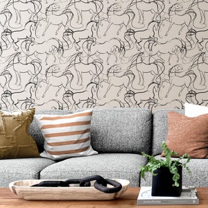 Farm Wallpaper, Horse Wallpaper, Equine Wall Decor, Ranch Décor, Beige