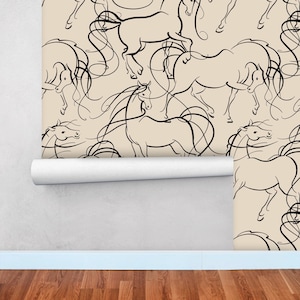 Farm Wallpaper, Horse Wallpaper, Equine Wall Decor, Ranch Décor, Beige