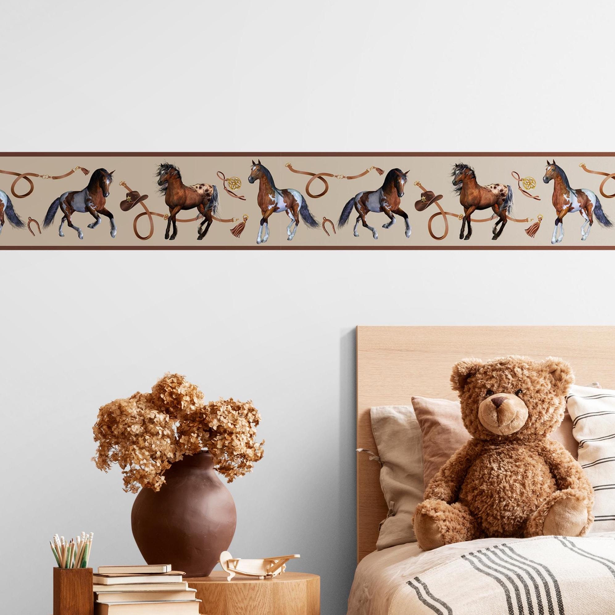 Borde de papel tapiz autoadhesivo con caballo, decoración equina,  decoración rústica de rancho occidental - Etsy México, image size:1993x1993