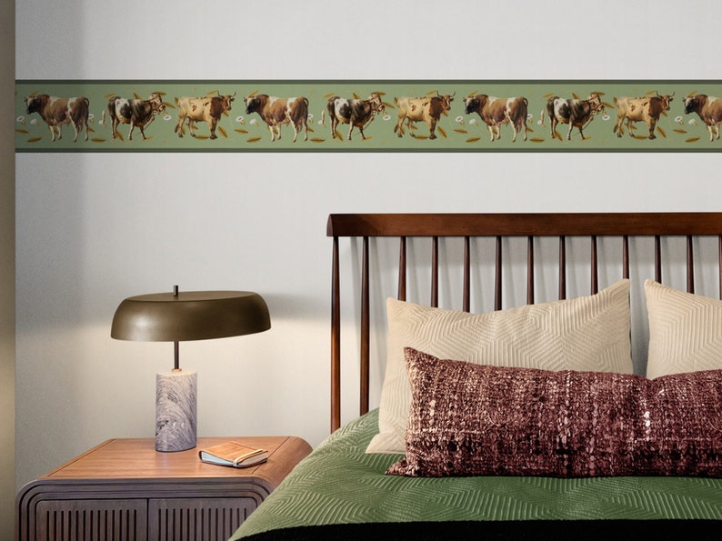 Farm Wallpaper Border With Cow Farmhouse Decor Green Wall Etsy