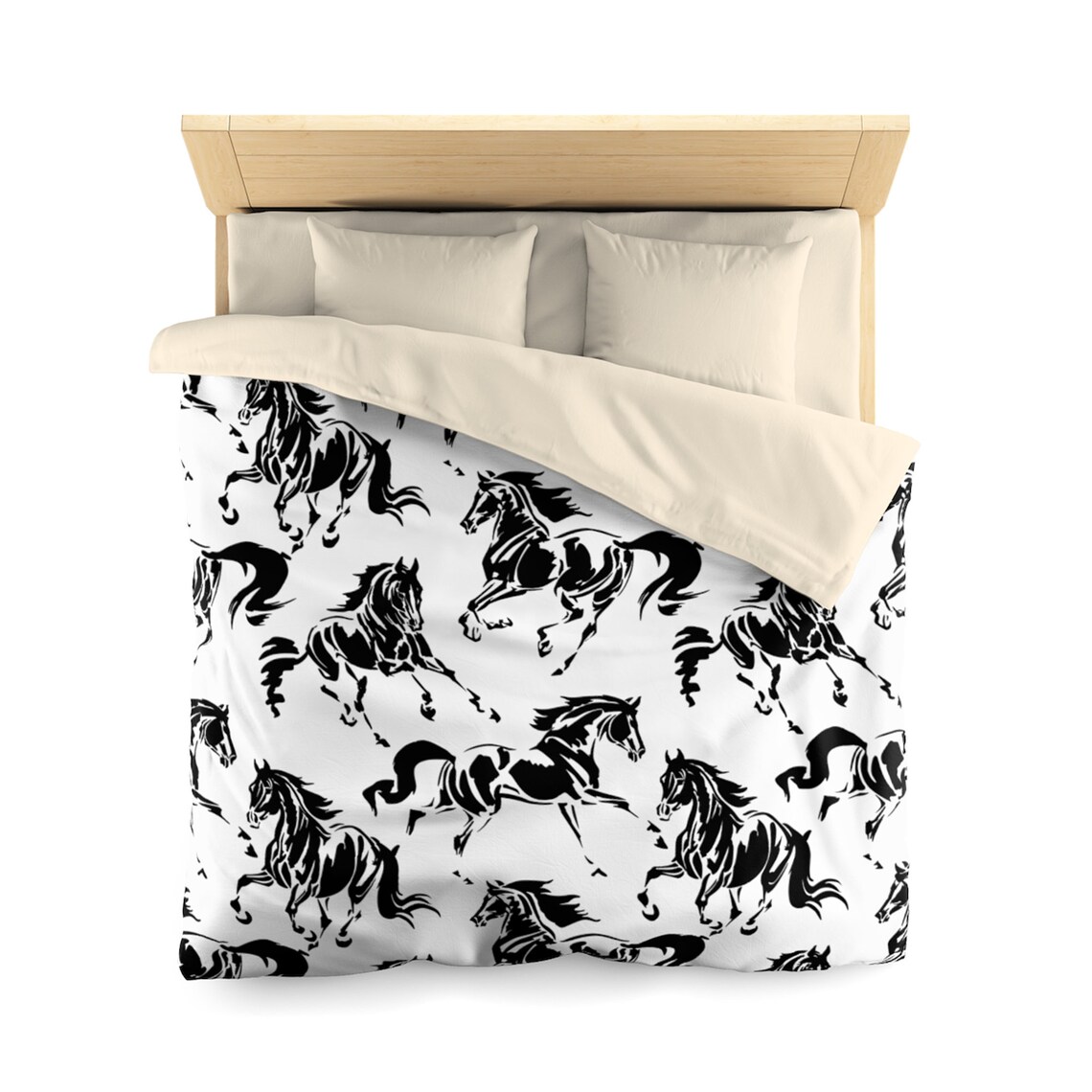 Southwestern Duvet Cover Horse Bedding Black White Pillow Etsy