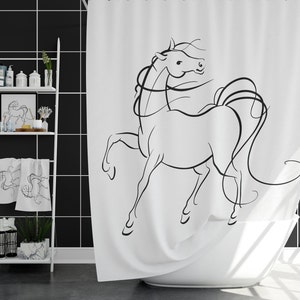 Horse Shower Curtains, Ranch Décor, White Shower Curtains, Horse Silhouette Bathroom Décor