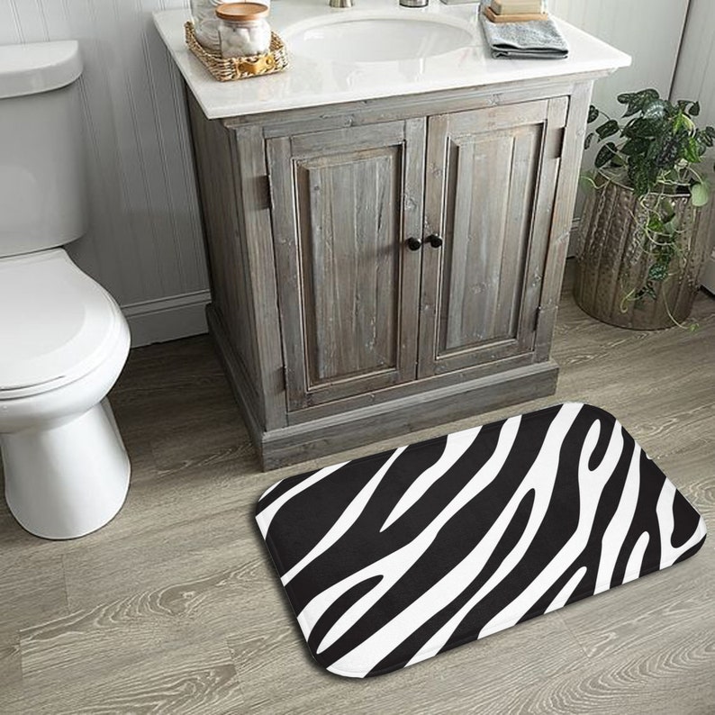 Black and White Bath Mat Bath Rug With Zebra Print Etsy
