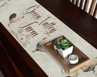 Farm Table Runner Custom Print ,Chicken Table Runner, Personalized Farmhouse Decor