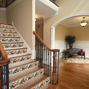 Stair Riser Stickers, Staircase Decor, Floral Decals Peel and Stick, Retro Home Decor