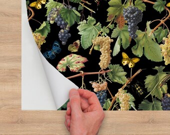 Art Nouveau Wallpaper, Winery Wall Decal, Botanical Grapevine Wall Mural, Vintage Wallpaper Peel and Stick