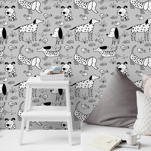 Gray Wallpaper Dogs Wallpaper Funny Wall Decor Kids Room - Etsy Gray Wallpaper Dogs Wallpaper Funny Wall Decor Kids Room - Etsy