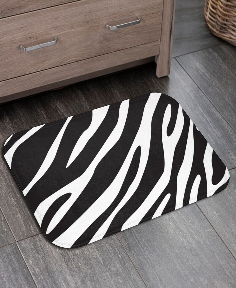 Black and White Bath Mat Bath Rug With Zebra Print Etsy
