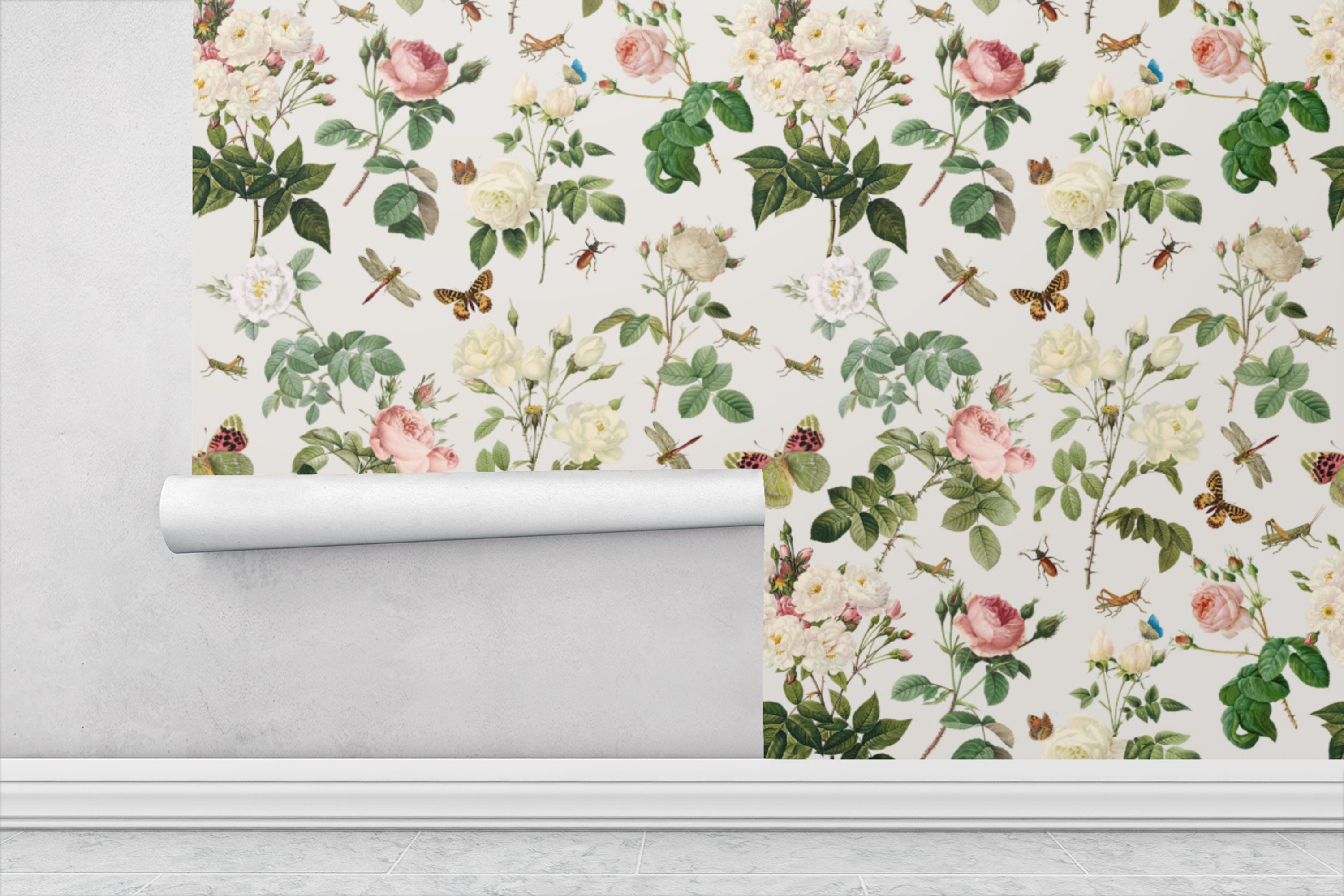 French Country Wallpaper Off-white Peel & Stick Decal Pink | Etsy