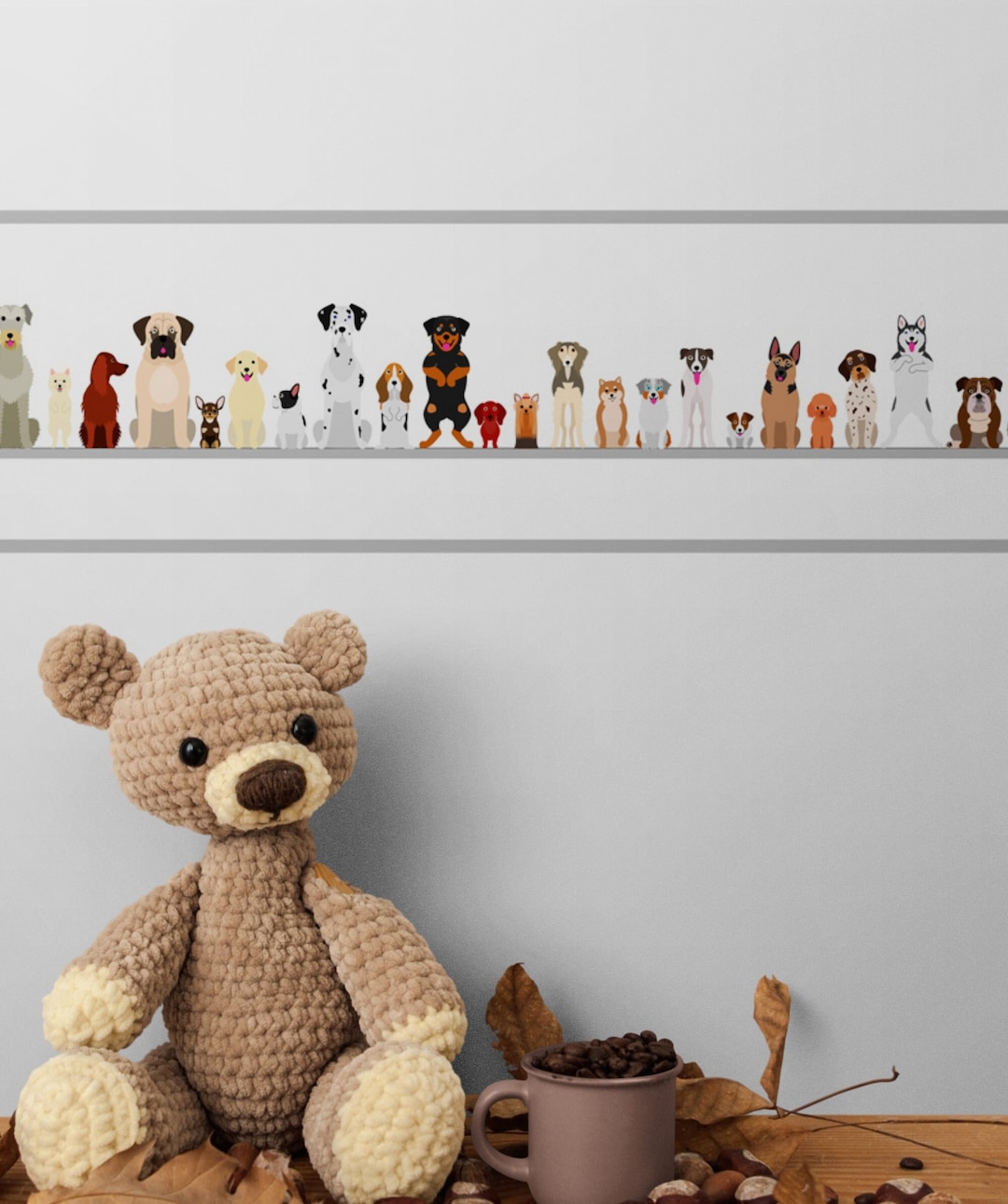 Kids Wallpaper Border With Dog, Nursery Wall Decor, Funny Wall Paper