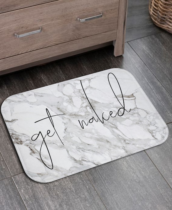 Get Naked Bath Mat, Grey Marble Shower Matt with Bathroom Signs, Minimalist Bathroom Decor