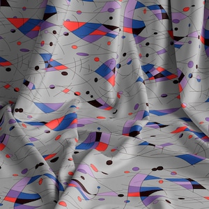 Mid Century Fabric, Abstract Geometric Cotton Fabric  for Sewing, Curtains, Quilting, and Apparel