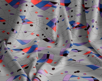 Mid Century Fabric, Abstract Geometric Cotton Fabric  for Sewing, Curtains, Quilting, and Apparel