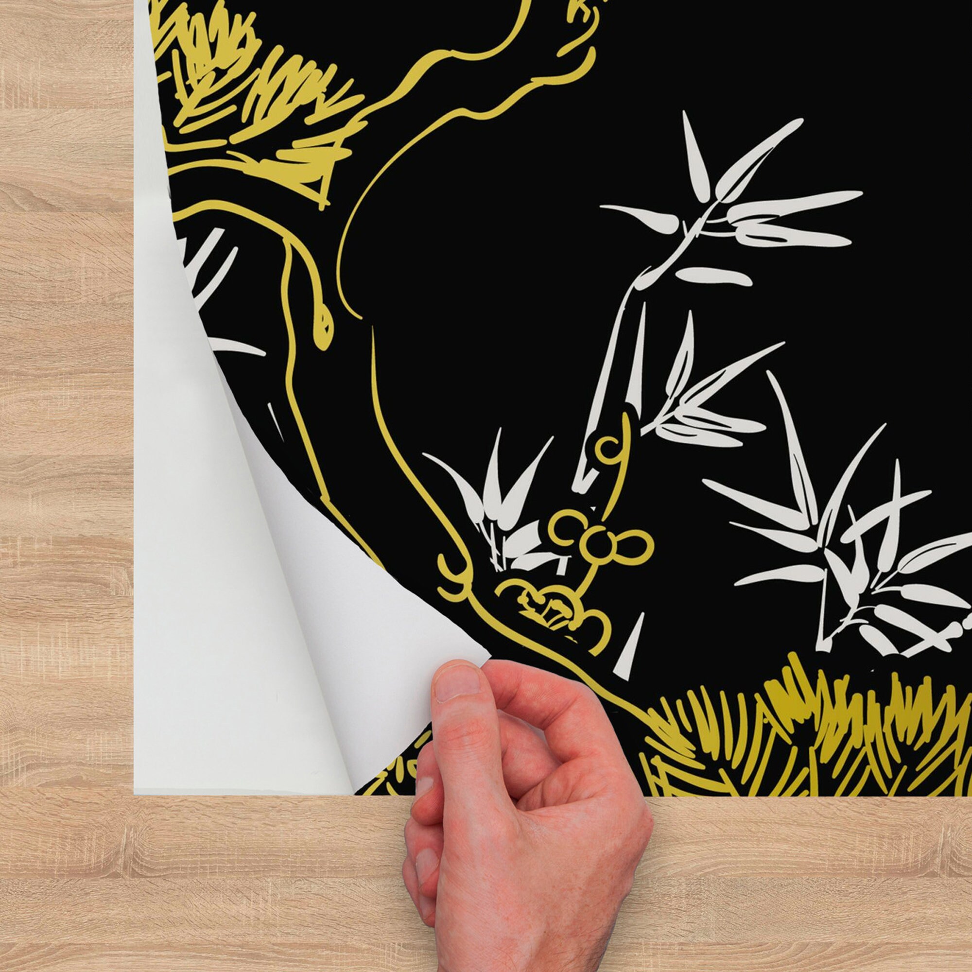 Black Wallpaper Japanese Wall Decal Pine Tree Mural Wall Etsy