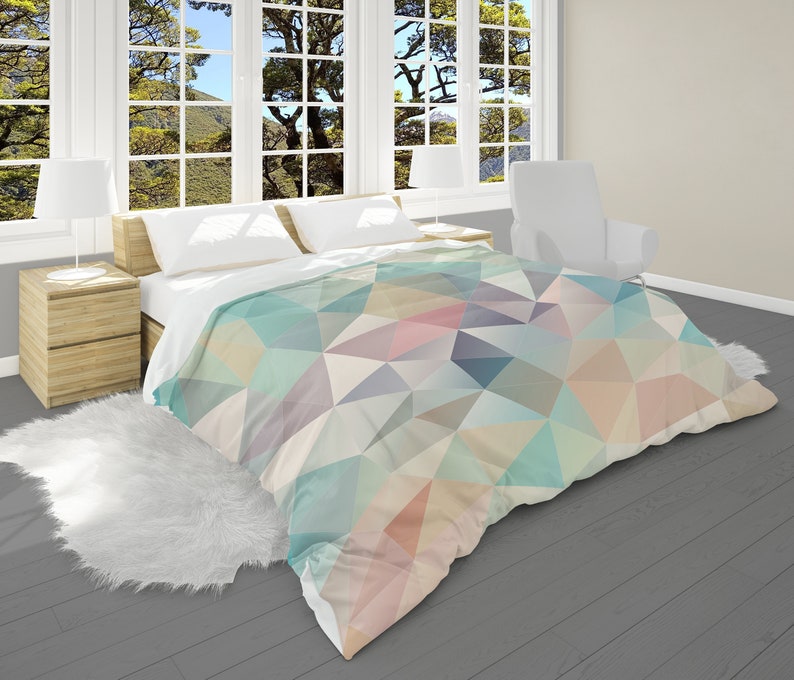 Geometric Comforter Turquoise Comforter Scandinavian Style Etsy