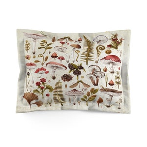 Mushroom Duvet Cover and Pillow Cases, Vintage Botanical Bedding Accessories, Country Bedroom Décor Standard