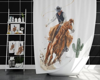 Southwest Shower Curtain, Cowboy Shower Curtains with Horse , Western Bathroom Decor, Southwestern Ranch Decor