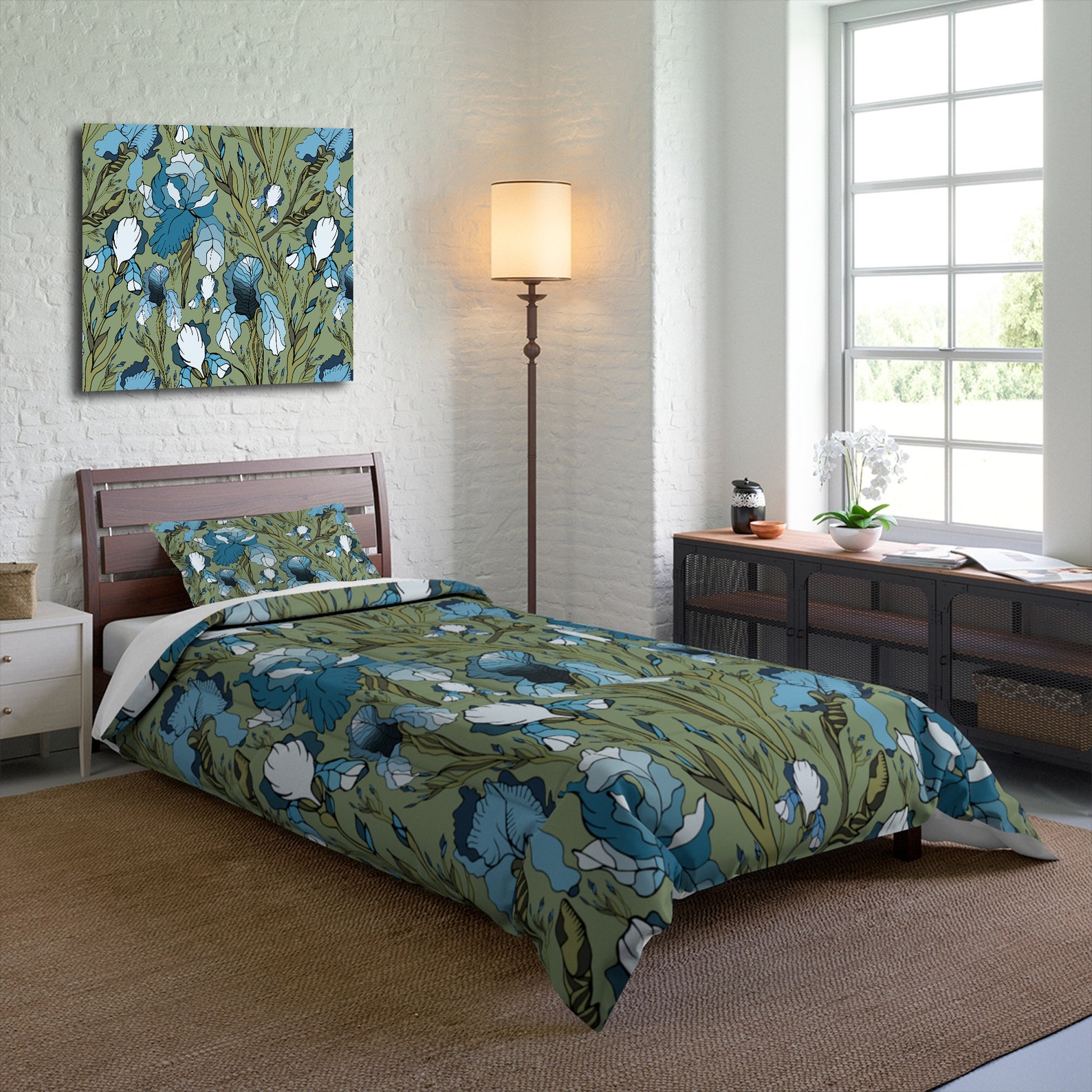 Sage Bedding Set Iris Flowers Comforter and Pillowcases Art Etsy