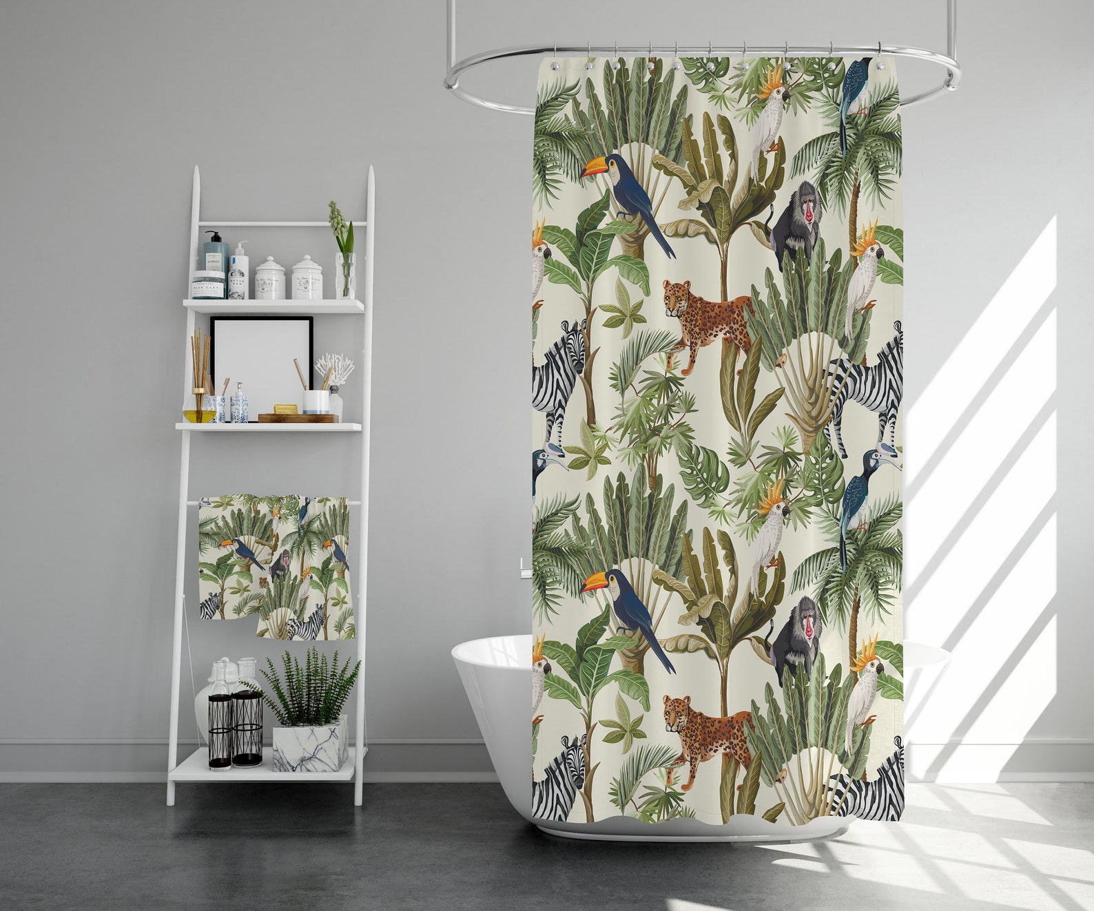 Kids Shower Curtain Jungle Animals Bath Curtain Cute Bath Etsy