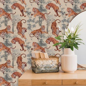 Tiger Wall Paper, Jungle Animals Decal, Safari Wallpaper Peel and Stick, Nature Wall Decor