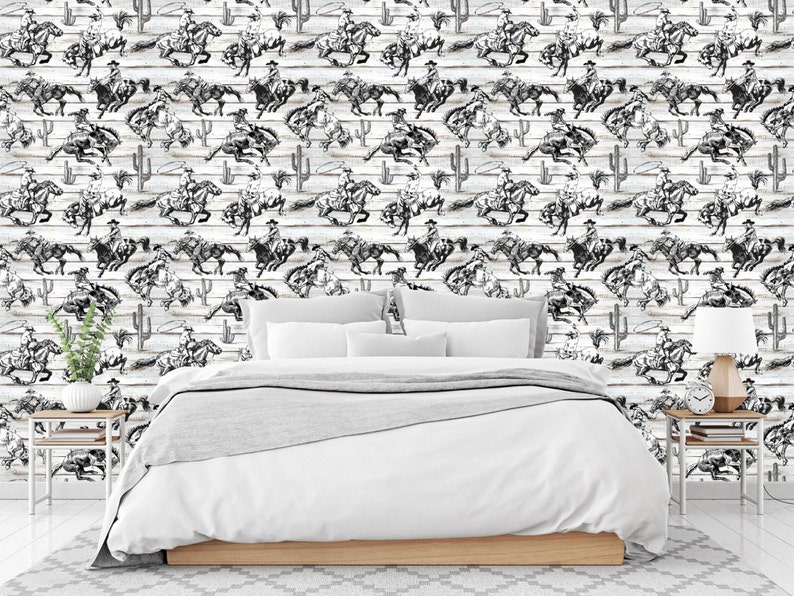 Cowboy Wall Paper Western Wallpaper Peel Stick Southwestern - Etsy