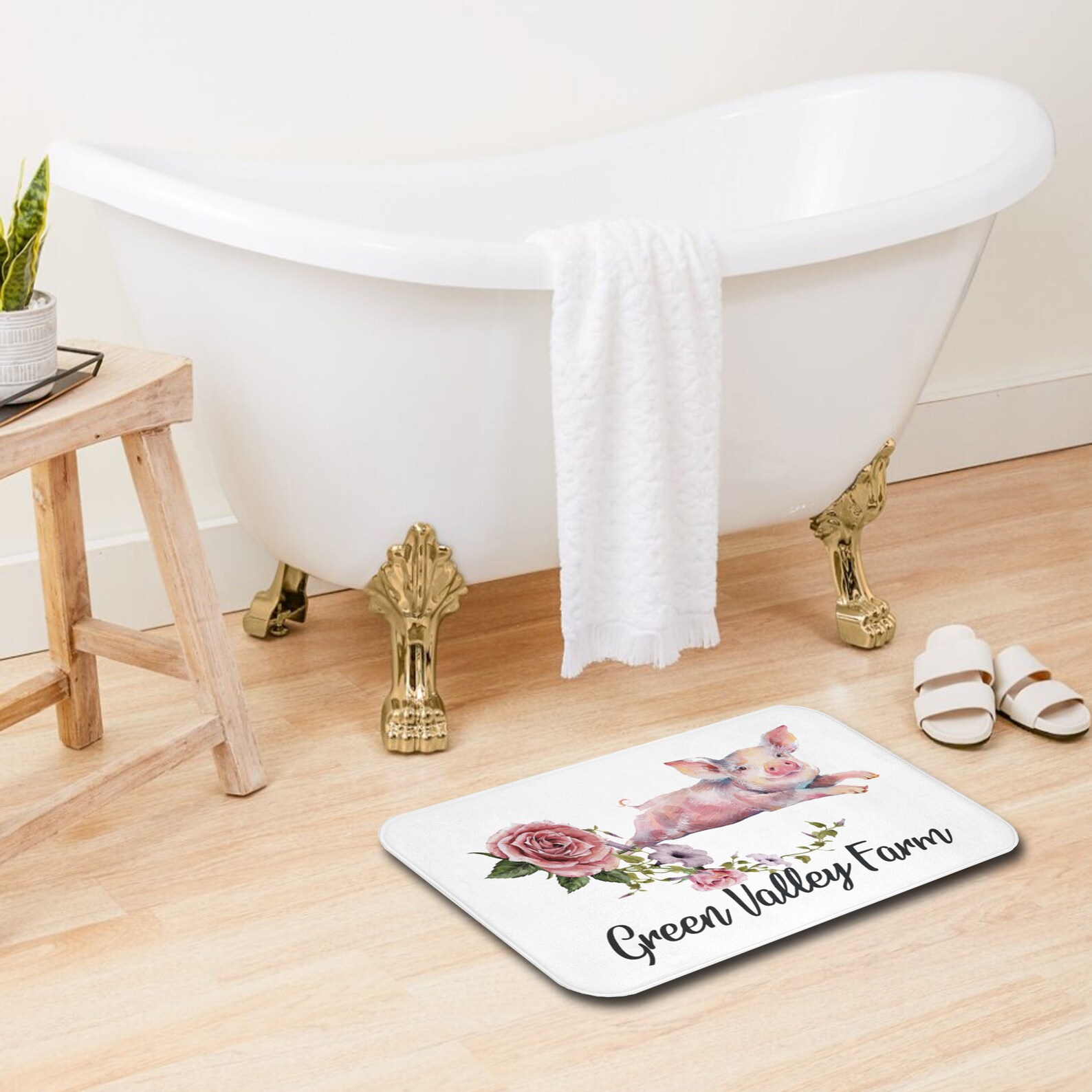 Funny Bath Mat Personalized Farmhouse Bath Rug With Piggy Etsy UK