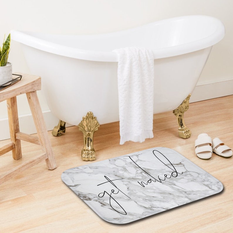 Obtener alfombra de baño desnuda, mate de ducha de mármol gris con letreros de baño, decoración minimalista del baño imagen 9