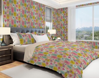 Floral Duvet Cover Set: Mid-Century Modern Bedding with Boho Pillow Shams