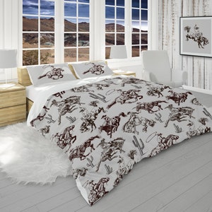 Western Bedding King, Queen, Twin, Twin XL ,Retro Wild West Comforter with Cowboy and Pillow Shams