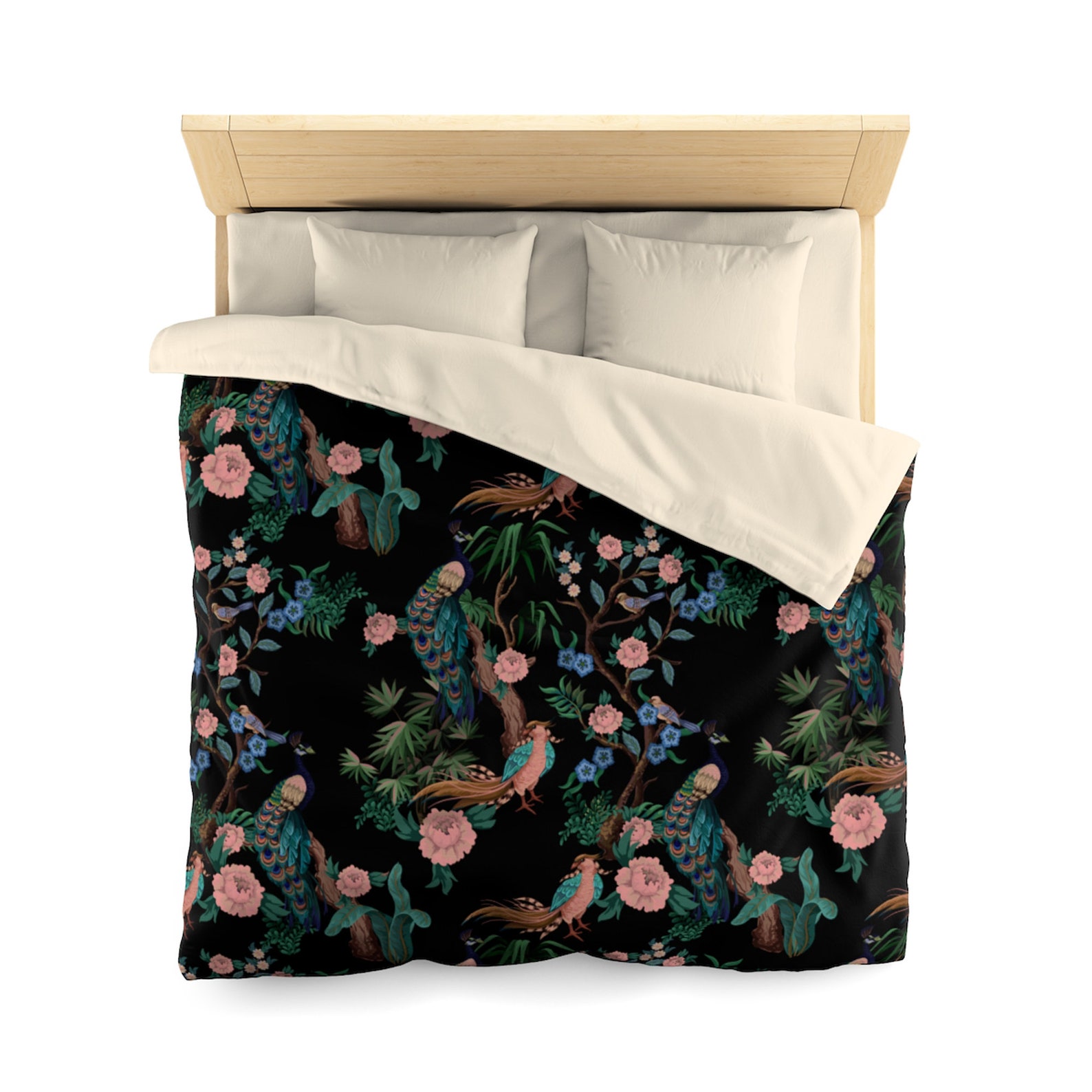 Black Floral Duvet Cover Peacock Bedding Duvet Cover Queen Etsy