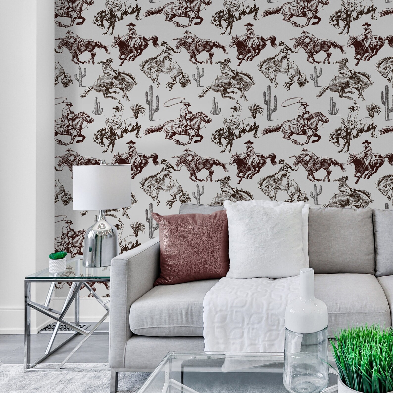 Western Wallpaper with Horses Southwestern Cowboy Wall | Etsy