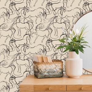 Farm Wallpaper, Horse Wallpaper, Equine Wall Decor, Ranch Décor, Beige Wallpaper Peel and Stick