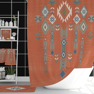 Orange Shower Curtain, Western Bathroom Accessories, Boho Shower Curtain, Southwestern Bathroom Décor
